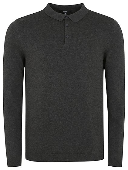 Long Sleeve Knitted Polo Shirt - Charcoal | Men | George