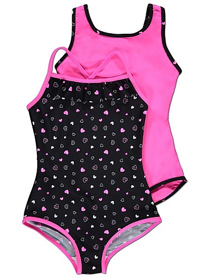 2 Pack Assorted Heart Print Swimsuits | Kids | George