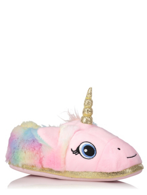 multi coloured unicorn slippers