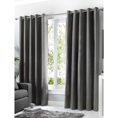 Fusion 'Sorbonne' 100% Cotton Light Filtering Plain Dyed Eyelet Curtains in Charcoal | Size: 117 cm width x 229 cm drop