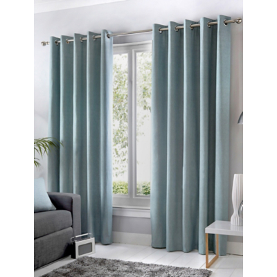 Fusion 'Sorbonne' 100% Cotton Light Filtering Plain Dyed Eyelet Curtains in Duck Egg Blue | Size: 229 cm width x 183 cm drop