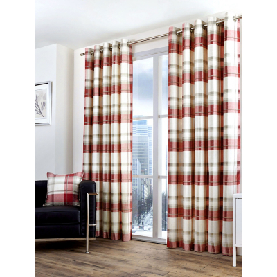 Balmoral Check Ruby Red Eyelet Curtains - W 117cm (46") x L 183cm (72") / Red