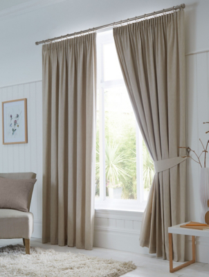 Fusion Dijon Natural Blackout Pencil Pleat Curtains Home at ASDA