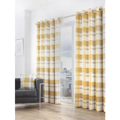 George Unisex Ochre Fusion Balmoral Check 100% Cotton Eyelet Curtains W 168Cm (66 Inch) X D 137Cm (54 Inch)