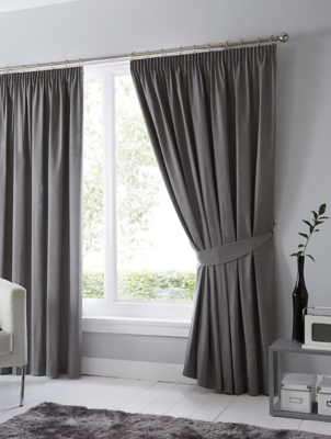 Fusion Dijon Charcoal Blackout Pencil Pleat Curtains Home at