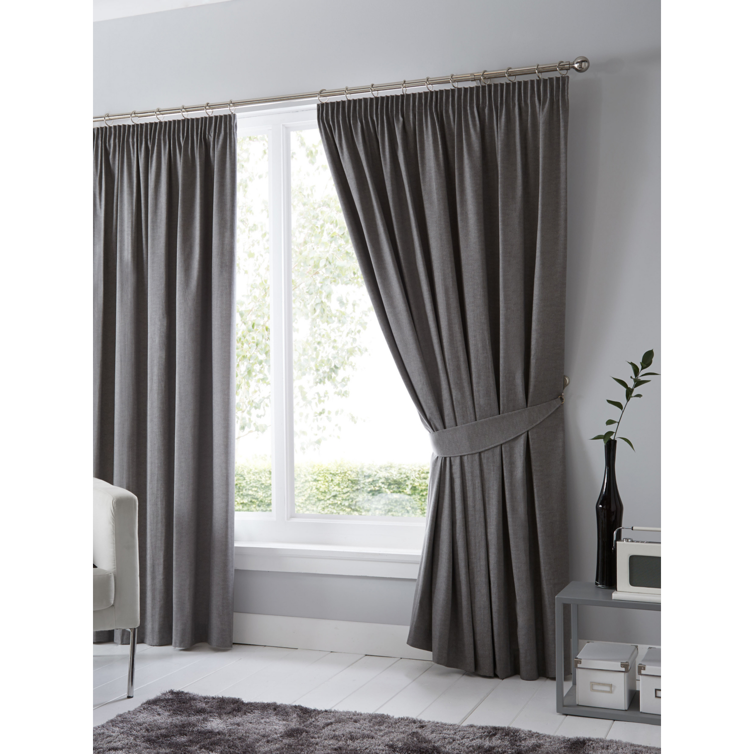 George Charcoal Grey Fusion Dijon Charcoal Blackout Pencil Pleat Curtains