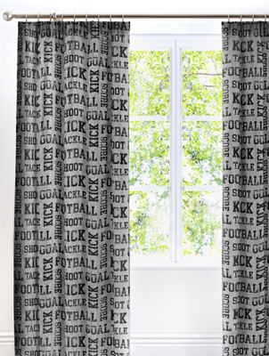 Bedlam Football Design Grey Kids Bedroom Curtains