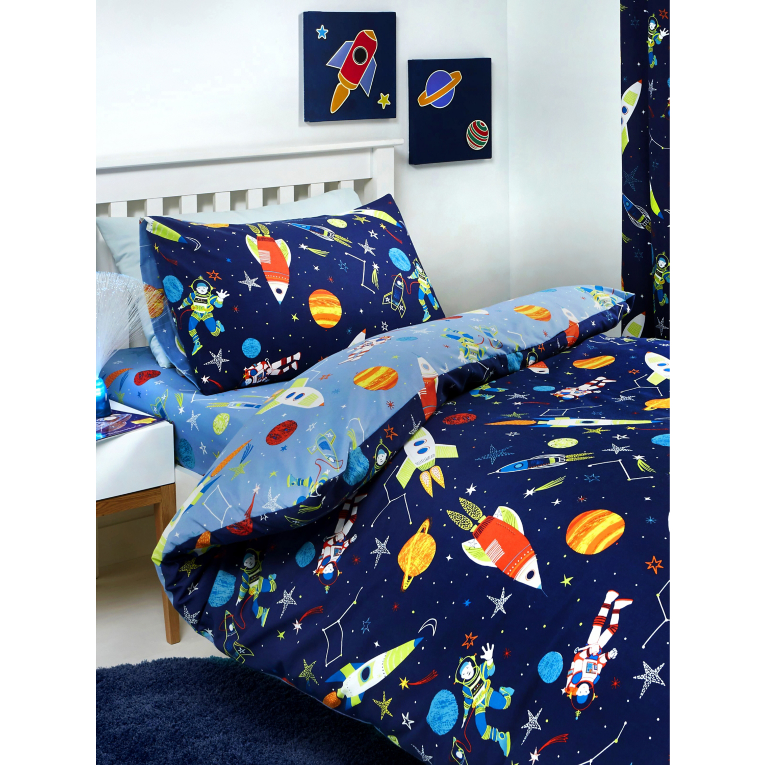 Sonic Blue Bedlam Supersonic Glow In The Dark Space Duvet Cover Set