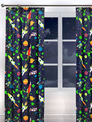 Bedlam Supersonic Glow in the Dark Blue Kids Bedroom Curtains