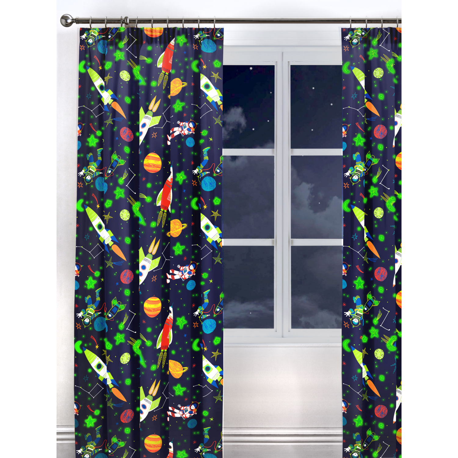 Sonic Blue Bedlam Supersonic Glow In The Dark Kids Bedroom Curtains