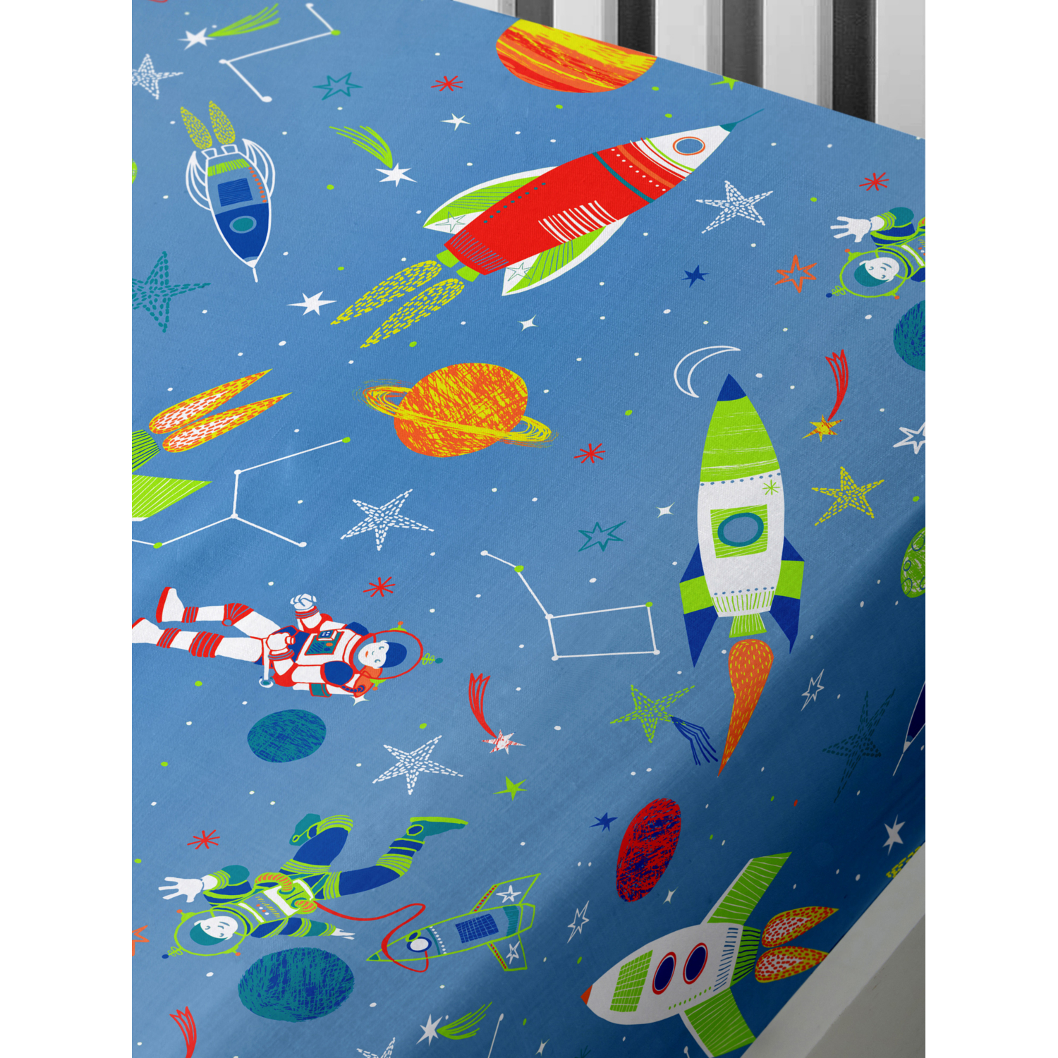 Sonic Blue Bedlam Space Supersonic Fitted Bed Sheet