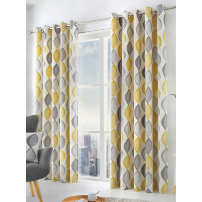 George Unisex Grey Fusion Lennox & Ochre Eyelet Curtains W 168Cm (66 Inch) X D 137Cm (54 Inch)