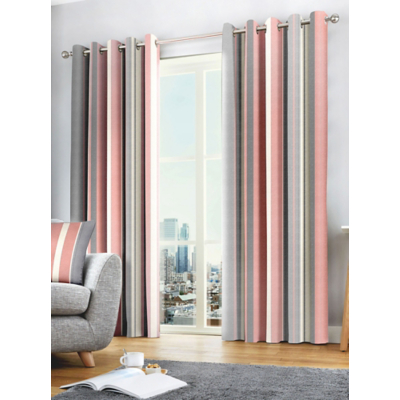 Fusion 'Whitworth Stripe' Fully Lined 100% Cotton Eyelet Curtains in Rose | Size: 168 cm width x 137 cm drop