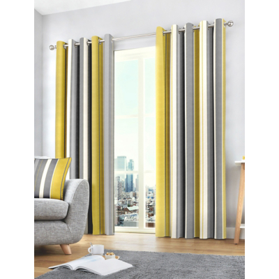 George Unisex Ochre Fusion Whitworth Stripe Eyelet Curtains W 168Cm (66 Inch) X D 137Cm (54 Inch)