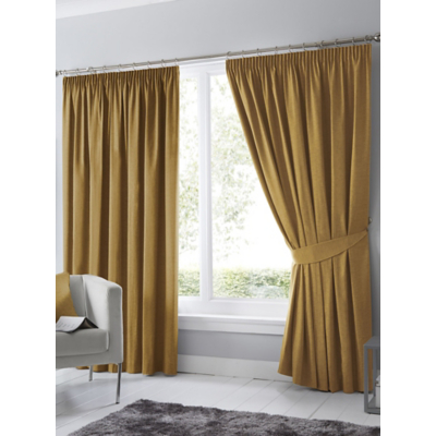 George Ochre Fusion Dijon Pencil Pleat Curtains W 117Cm (46 Inch) X D 137Cm (54 Inch)