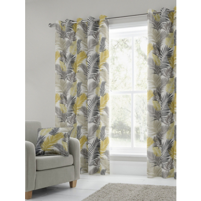 Fusion 'Tropical' Exotic Palm Leaf Print 100% Cotton Eyelet Curtains in Yellow | Size: 168 cm width x 183 cm drop