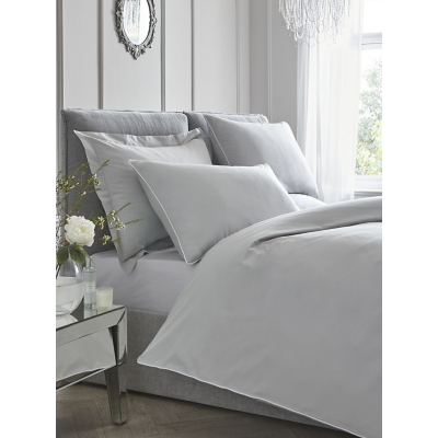 Silver With White Contrast Piping 200 Thread Count 100% Cotton Duvet Set - Double / Grey