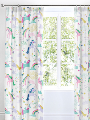 Bedlam Rainbow Unicorn Pink Kids Bedroom Curtains Home at ASDA