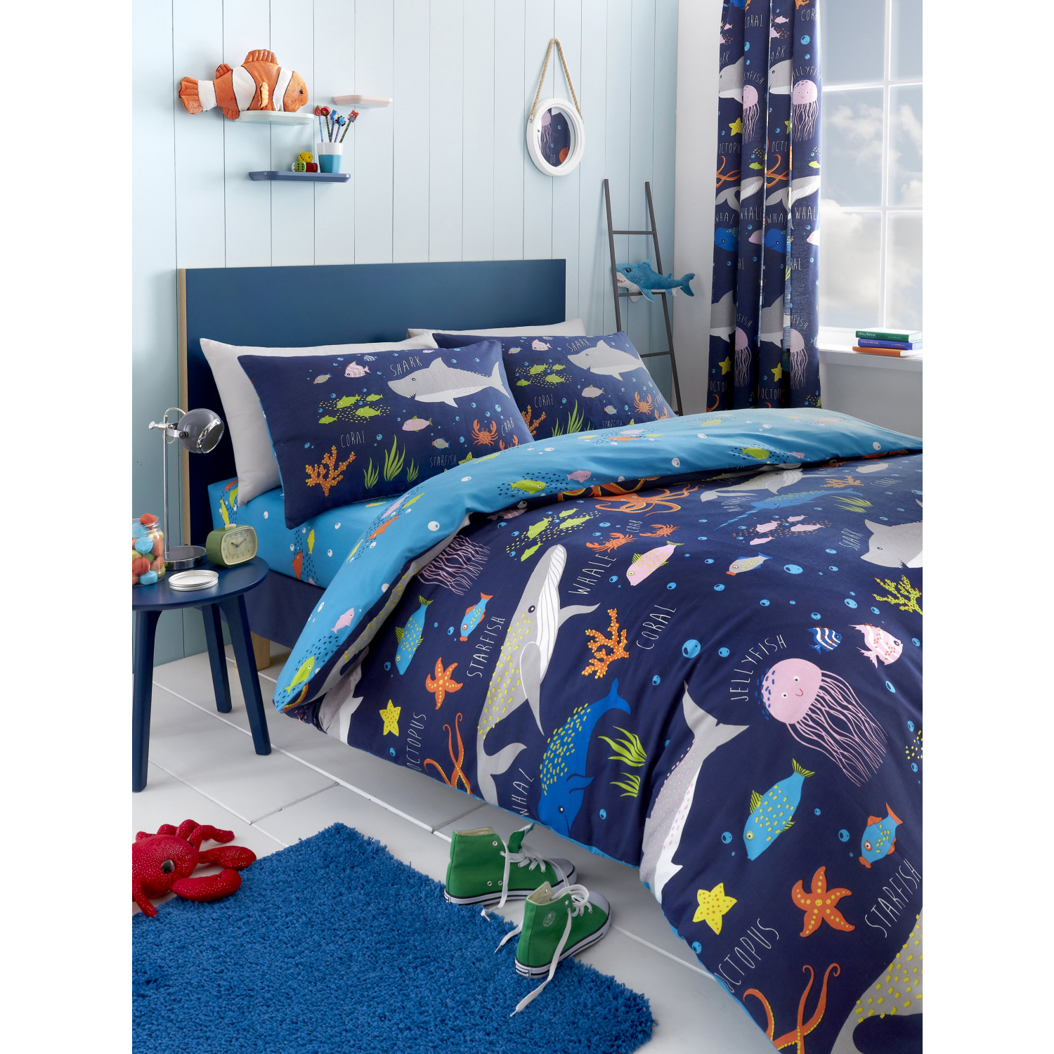 George Blue Bedlam Sea Life Glow In The Dark Duvet Cover Set