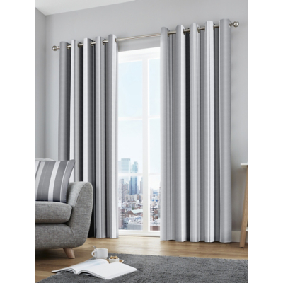 Fusion 'Whitworth Stripe' Fully Lined 100% Cotton Eyelet Curtains in Grey | Size: 168 cm width x 137 cm drop