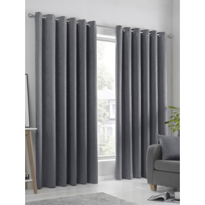 Fusion 'Strata' Triple-Woven Dimout Eyelet Curtains in Charcoal | Size: 117 cm width x 183 cm drop