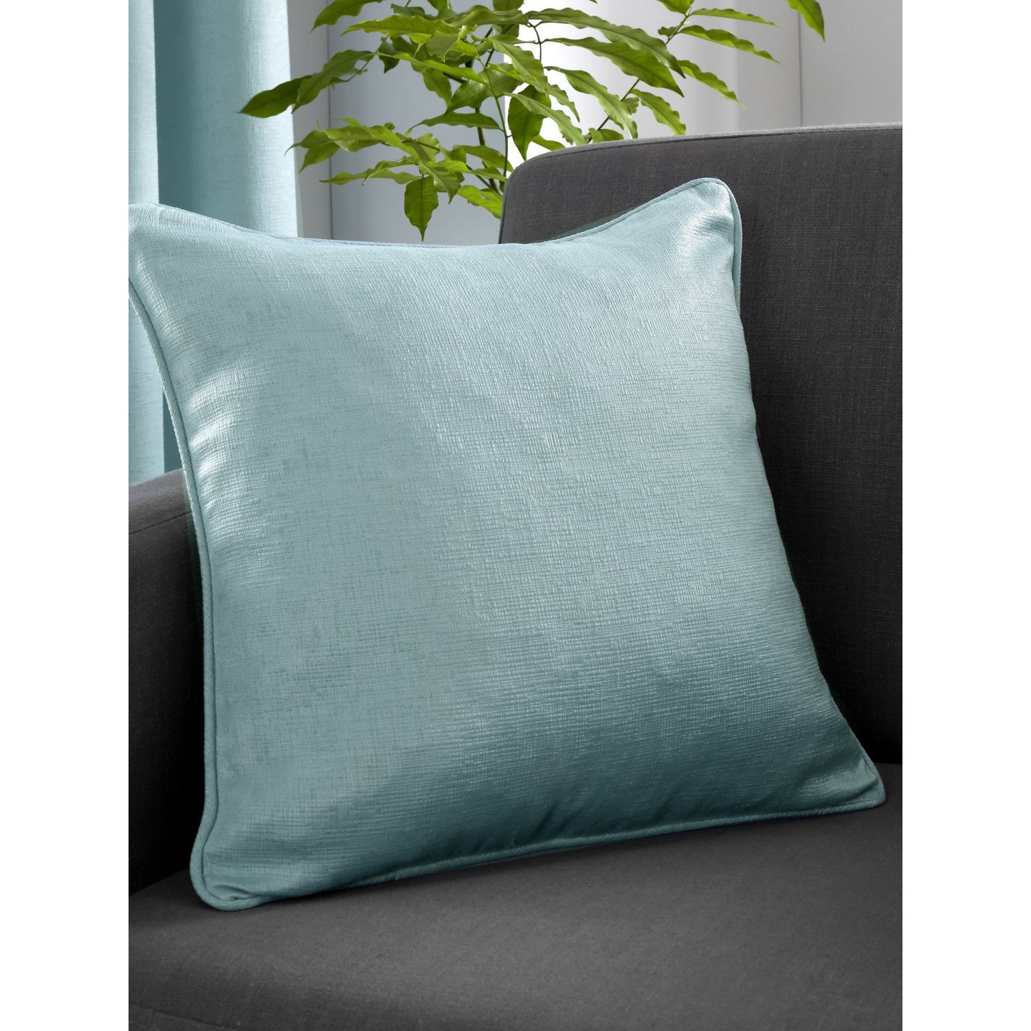 Fusion Unisex Duck Egg Blue 'Strata' Textured Piped Plain Cushion In | Size: 43 Cm X 43 Cm - Image 2