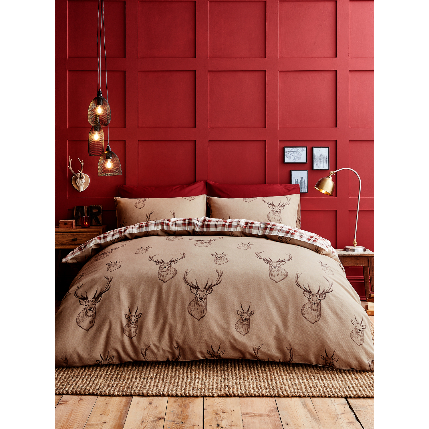 Cat Natural Catherine Lansfield Stag Check Duvet Set
