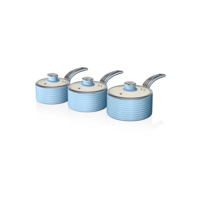 George Swan Light Blue Retro 3 Piece Saucepan Set - Light Blue