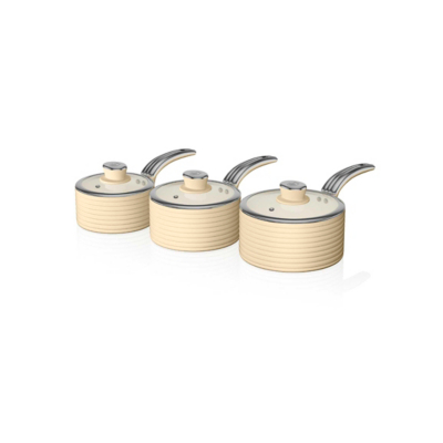 George Swan Cream Retro 3 Piece Saucepan Set - Cream