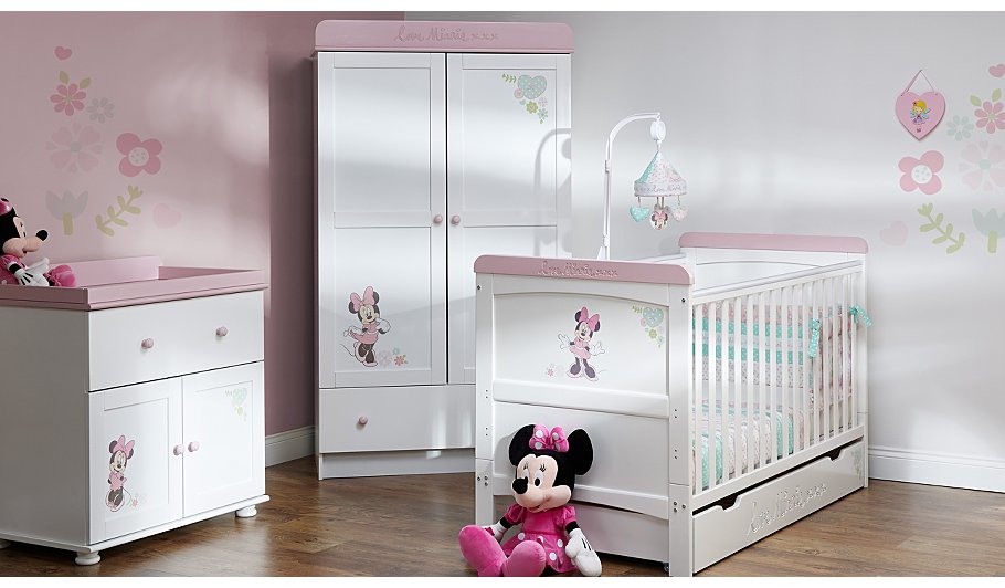 obaby minnie mouse 3 piece nursery furniture room set - white