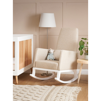 Obaby High Back Rocking Chair - White with Oatmeal Cushion