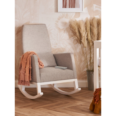 Obaby High Back Rocking Chair - White with Stone Cushions