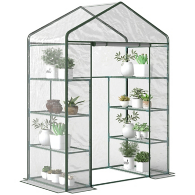 George Outsunny Walk In Greenhouse Garden Clear PVC Frame Shelves Reinforced Plant Grow - Clear