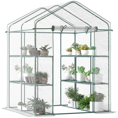 George Outsunny Walk In Greenhouse Garden Clear PVC Frame Shelves Reinforced Plant Grow - Clear