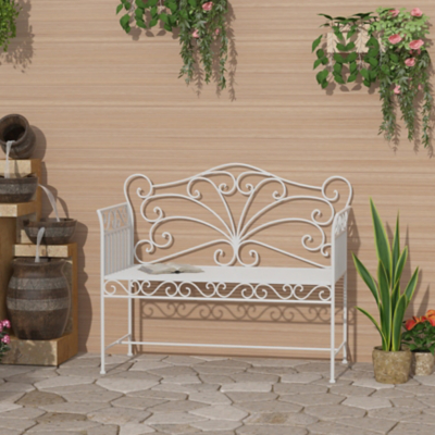Outsunny Garden Bench Outdoor Furniture 2 Seater Patio Metal White