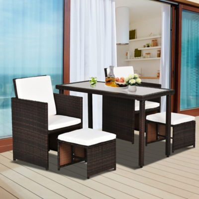 Outsunny 5Pcs Rattan Garden Furniture Wicker Weave Sofa Set Table Chair Footrest, Brown