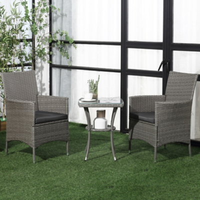 George Outsunny Grey 3 Piece Rattan Bistro Set - Light Grey