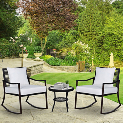 George Outsunny 3 Piece Rattan Rocking Bistro Set - Black & White