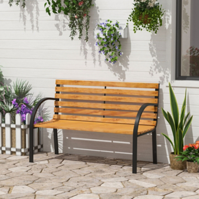 George Outsunny 2 Seater Wooden Garden Bench - Light Wood