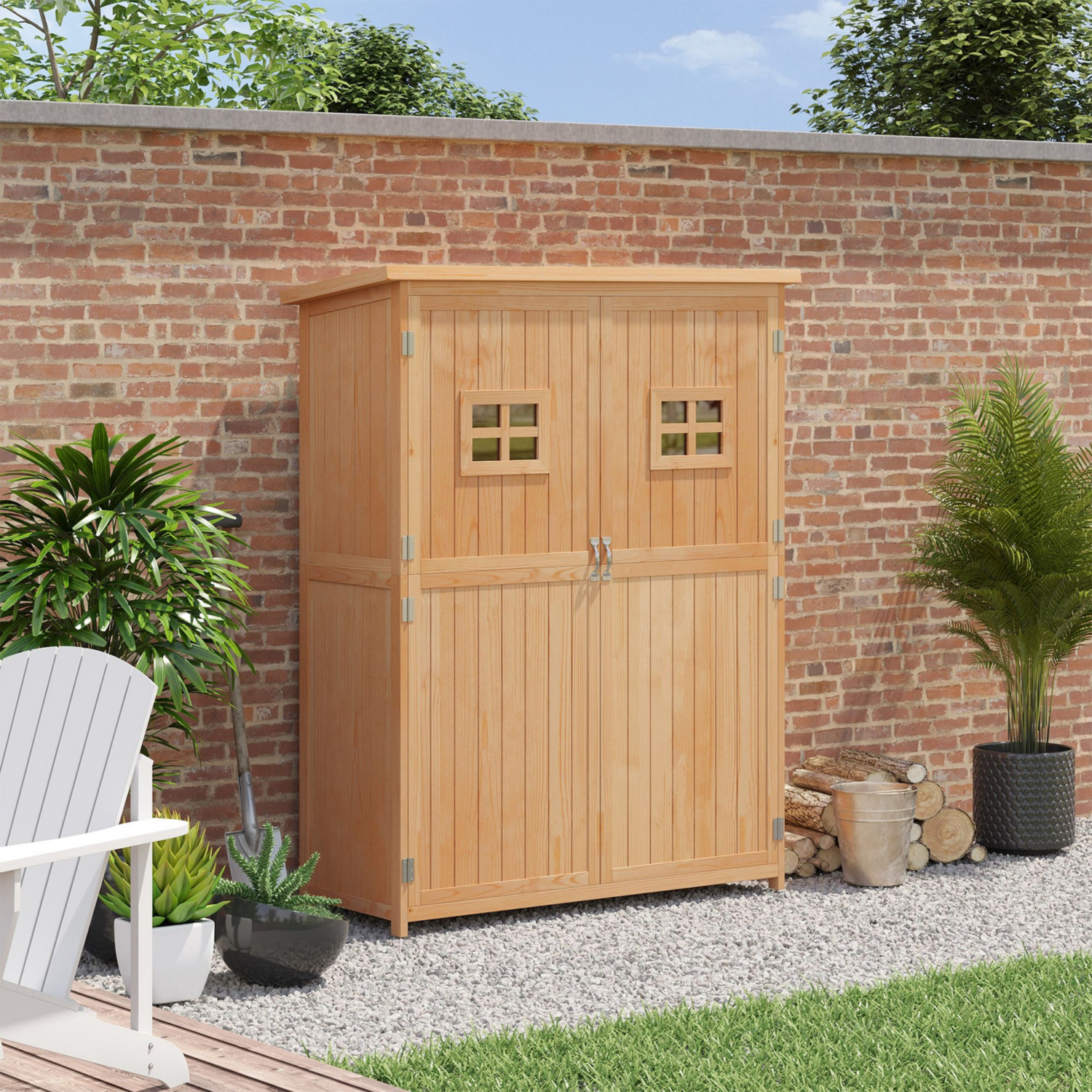 George Light Wood Outsunny Wooden Outdoor Storage Unit