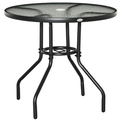 Outsunny Outdoor Round Dining Table Tempered Glass Top With Parasol Hole 80Cm - Black, Black