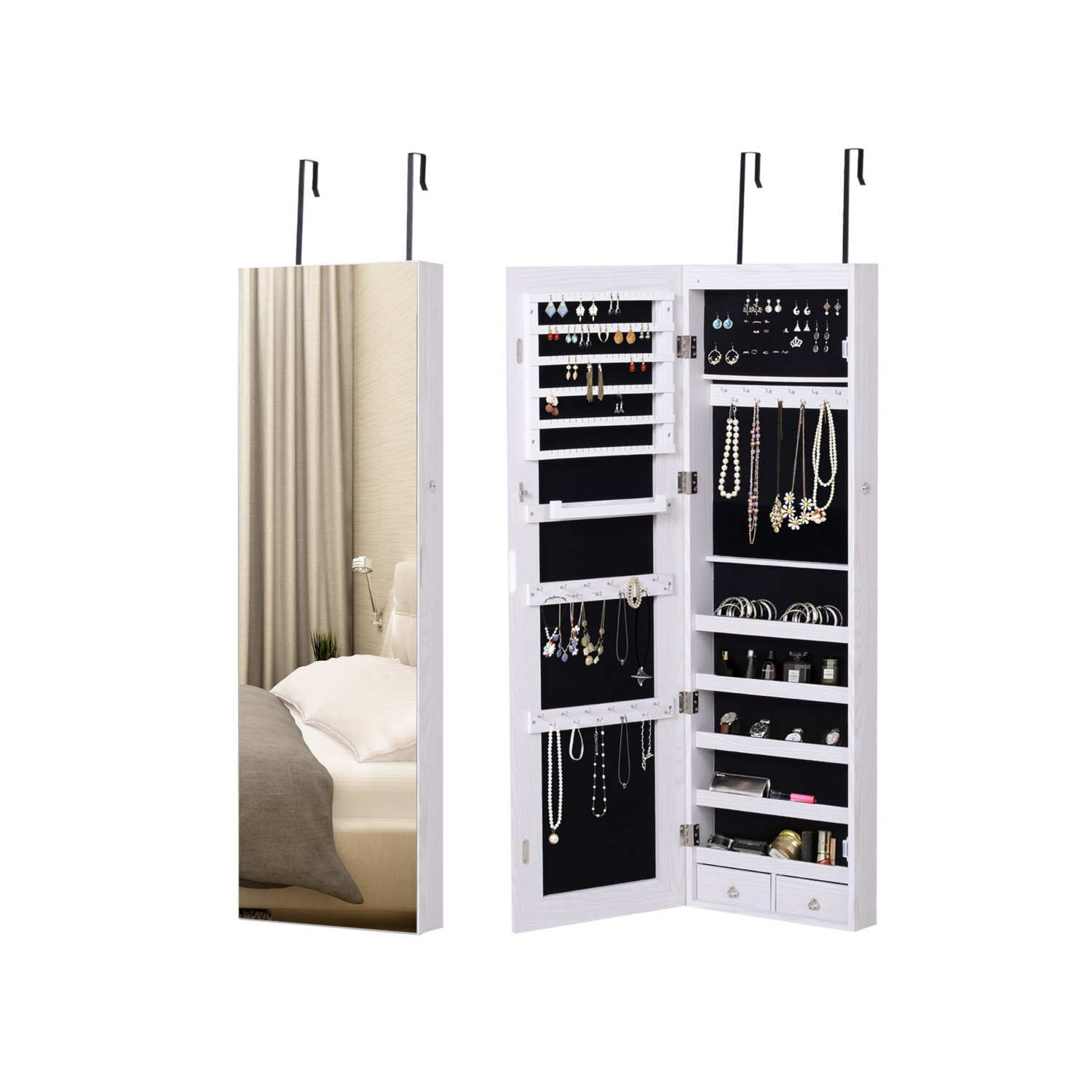 George White Homcom Jewelry Cabinet Mirror With Led