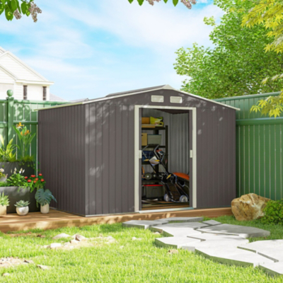Outsunny 13 X 11Ft Outdoor Garden Storage Shed W/2 Doors Galvanised Metal Grey, Grey