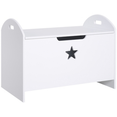 HOMCOM Childrens Wooden Toy Storage Box With Safety Hinge And Side Handles White, White