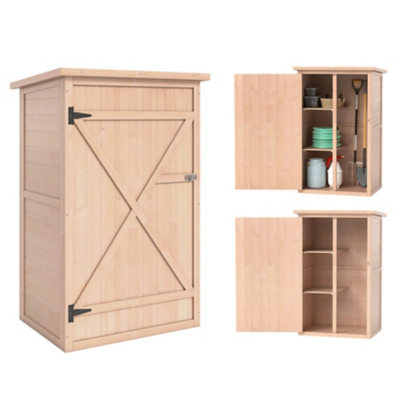 Outsunny 2' 2'' x 1' 7'' Fir Wood Outdoor Tool Storage Shed w/ 2 Shelves - Natural, Cream
