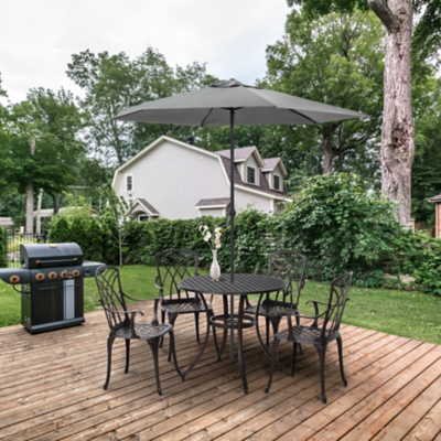 Outsunny 5pc Coffee Table Chairs Outdoor Furniture Set with Parasol Hole, Brown