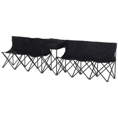 Outsunny 6 Seater Portable Bench System with Cool Bag - Black, Black