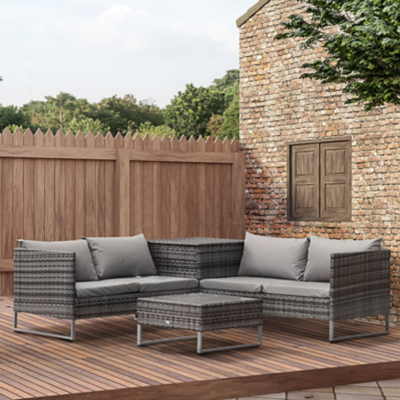 Outsunny 4Pcs Patio Rattan Sofa Garden Furniture Set Table W/ Cushions 4 Seater, Grey