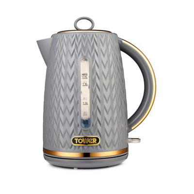 T10052GRY Empire 1.7 Litre Kettle with Rapid Boil, Removable Filter, 3000W, Grey with Brass Accents - Tower