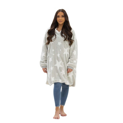 Large Grey Stars Hugzee Hooded Wearable Fleece Home at ASDA